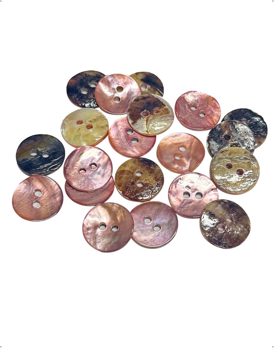Knopen 15 mm roze parelmoeren knopen, platte parelmoeren schijfjes, set voor kleding, vesten, jassen, glanzende uitstraling, naaien, knutselen, decoratief