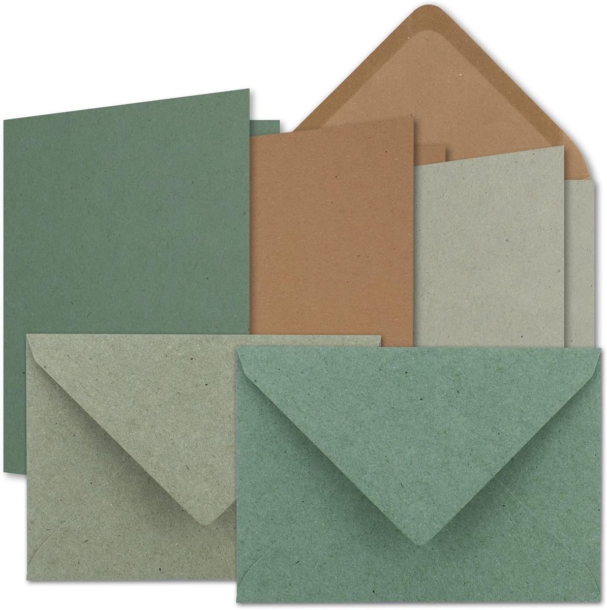 60x set kaarten DIN B6 - Kraftpapier Bruin - Kraftpapier Grijs - Kraftpapier Eucalyptus - Vouwkaarten met enveloppen - 3 kleuren - 12 x 17 cm & enveloppen - 12,5 x 17,5 cm