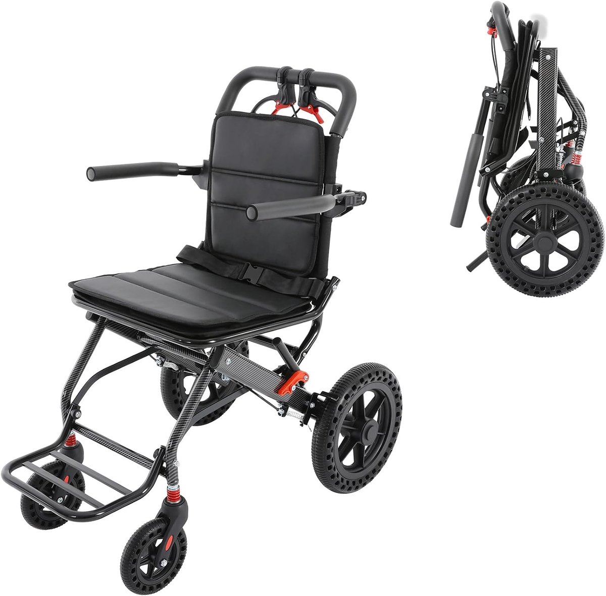 8 kg, opvouwbare transportrolstoel met 270 graden draaibare armleuning, hulprolstoel, belastbaarheid 100 kg, rolstoel, opvouwbaar, licht, zwart
