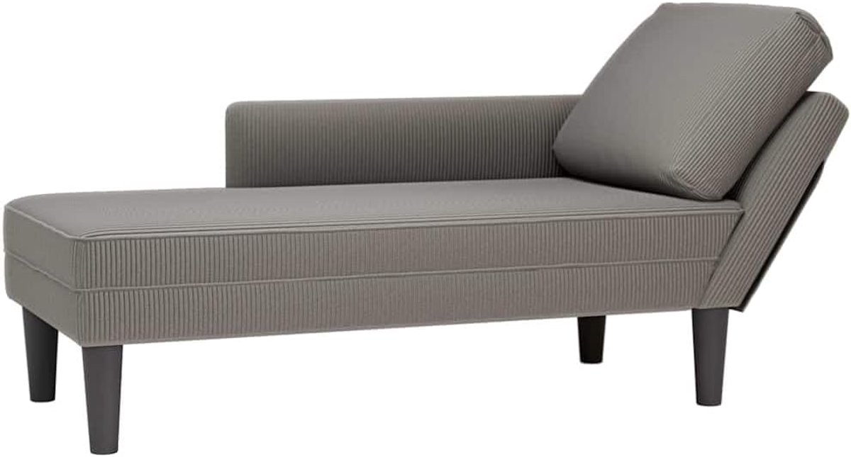 Longue met kussen in lichtgrijs van duurzaam corduroy, comfortabele relaxstoel met lendenkussen voor optimaal comfort in de woonkamer, slaapkamer of kantoor, gevuld