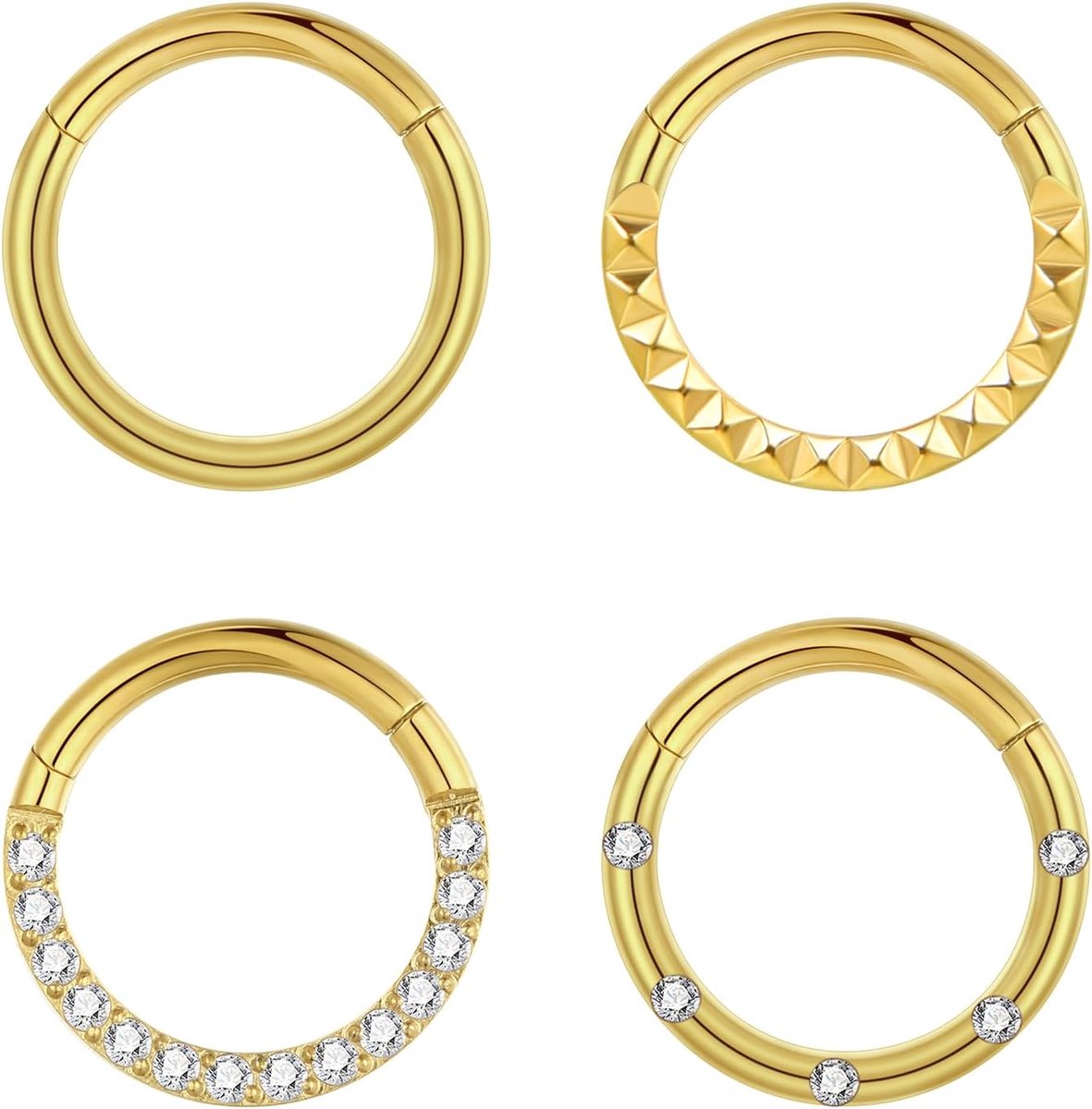 4 stuks 16 g septum-piercing G23 titanium scharnier-segment-clicker goud/titanium daith piercing ring helix conch tragus 6 mm 8 mm 10 mm