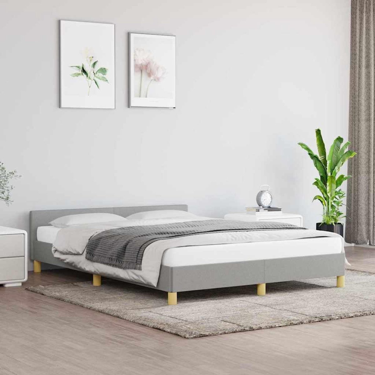 Zonder matras stof lichtgrijs 140x190 cm stevig hoofdeinde multiplex lattenbodem ademend duurzaam slaapkamer woonkamer eenvoudige montage