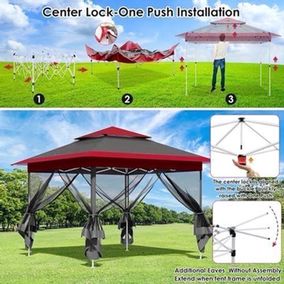Partytent – Paviljoen – Feesttent – Tuintent – Vouwtent – 3x3 Meter – 4 Muskietennetten – UPF 50+ Zonbescherming