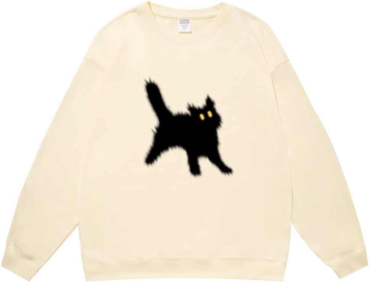 sweatshirt dames katoen lange mouwen ronde hals losse blouses tops Kawaii kat patroon trui streetwear Y2k stijl