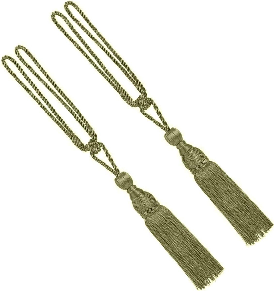 Set van 2 gordijnhouders met kwastjes van gaasbal, Europese vintage stijl, handgemaakte gevlochten touw decoratieve gordijnhouders voor huis en raamdecoratie, groen
