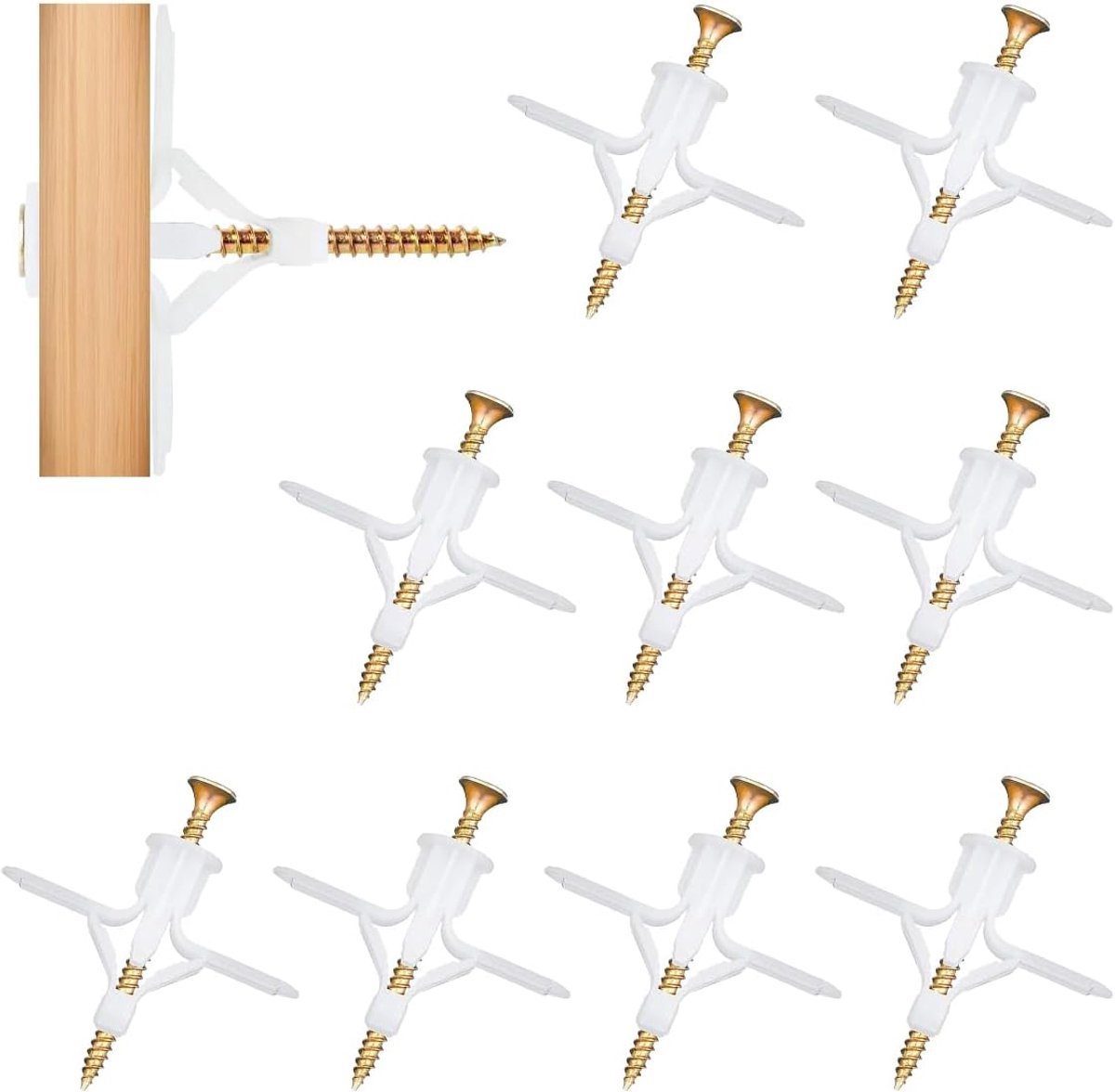 Dailygoods- Gipsplaatpluggen 200 Stuks - Holle Wandpluggen/Spreidpluggen - Zelfborende Gipsplaatanker - Verzonken Roestvrij Stalen Schroeven - Tot 80