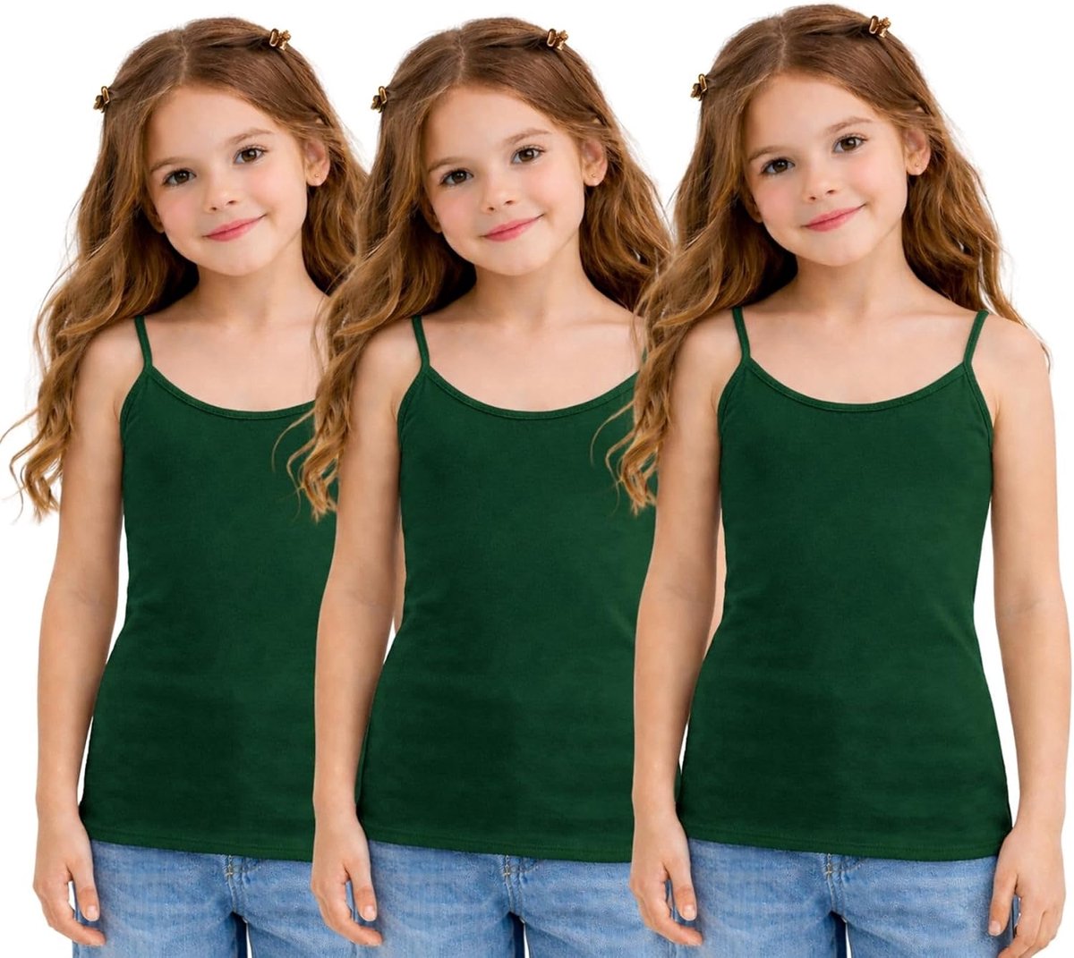 Set van 3 tanktops voor meisjes en kinderen, spaghettibandjes, effen hemdje, cami-top, basislaag voor kinderen, lichtgewicht, mouwloos hemdje, zomervest, tops voor meisjes, kleding met