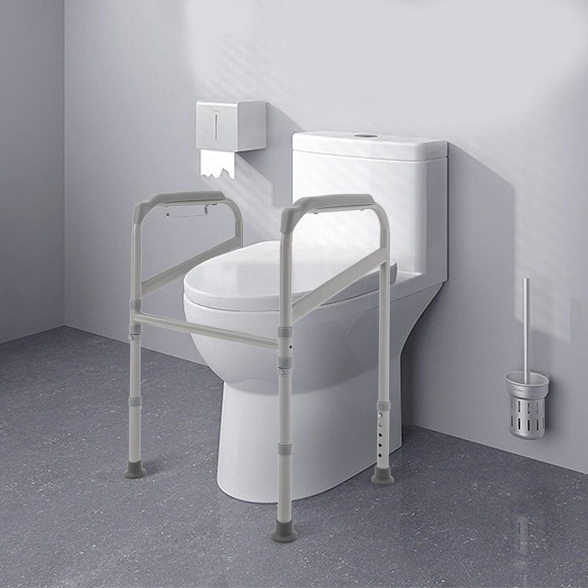 Toilesteunframe, toilet opstahulp, wc-steun voor senioren, badkamer, toiletframe, steunhulp, 200 kg, grijs, loophulp, hoogte 65-86 cm, voor verpleeghuizen, huizen, ziekenhuizen