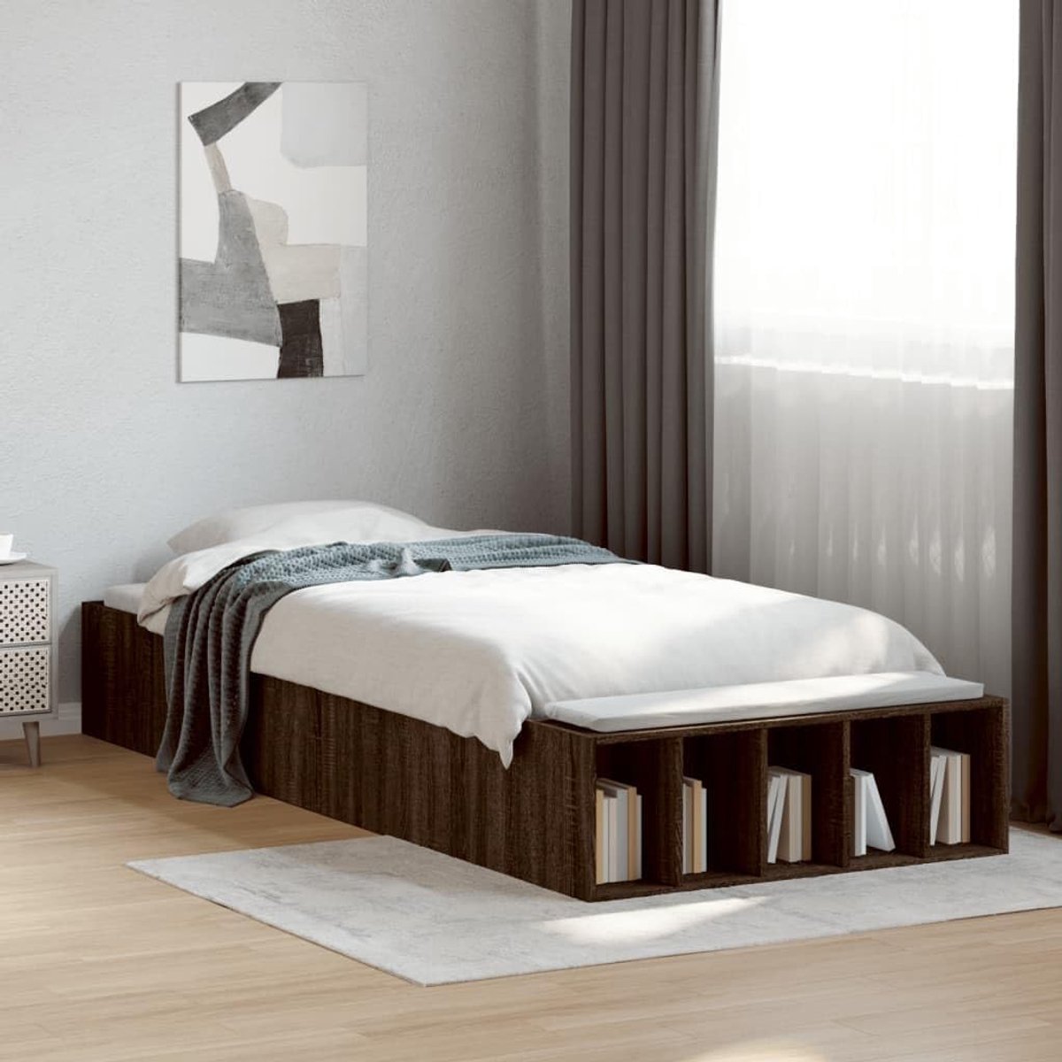 Bewerkt hout opbergbed lattenbodem 90x200 bruin eiken