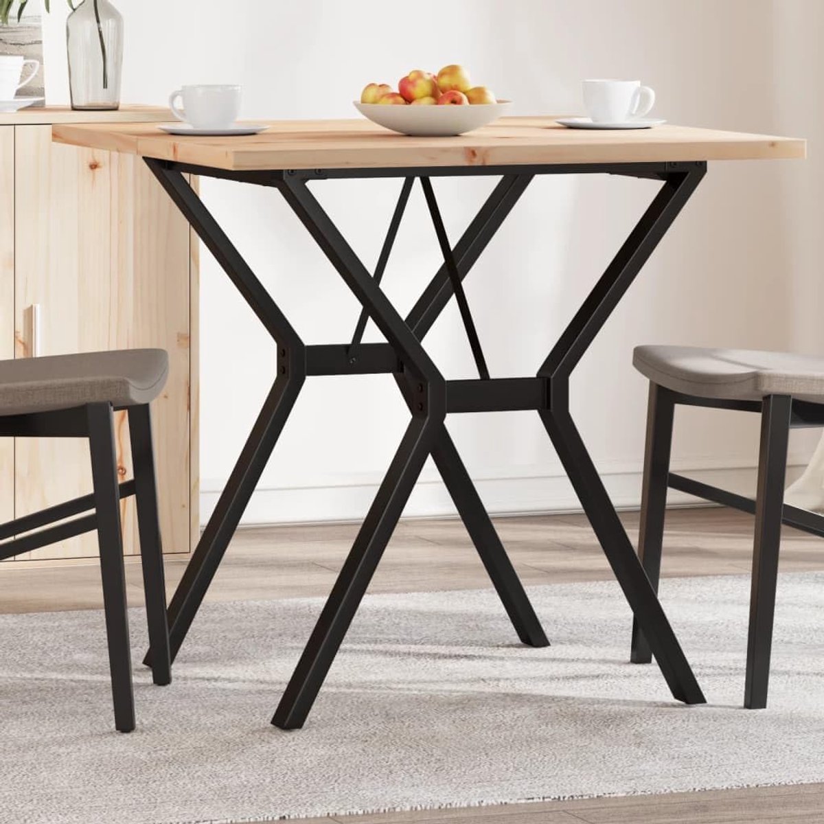 Eettafel Y-frame 80 x 80 x 75,5 cm massief grenen & staal met robuust tafelblad en Y-voet voor stabiliteit en duurzaam gebruik in de eetkamer