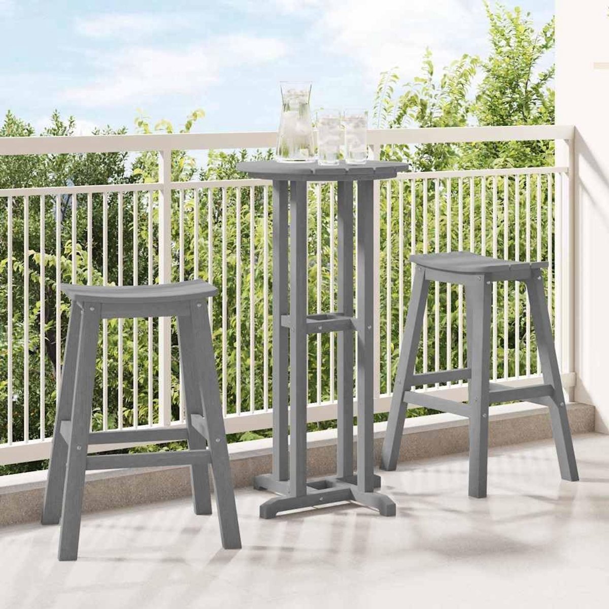 Set van 2 barkrukken van HDPE, weerbestendige tuinhoge stoelen, 52 x 43 x 73,5 cm, voor terras en balkon, lichtgrijs