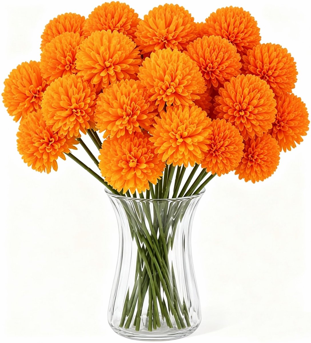 Famanu 18 stuks gele kunstbloemen zoals echte chrysanten, kunstbloemen, gele nepbloemen, plastic bloemen, decoratieve vazen voor bloemstukken, bruiloften, woondecoraties wit