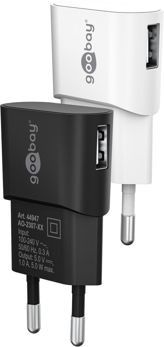 Goobay 5 W USB-A oplader zwart, 1x USB-A-poort Box, Ingang, type: eurostekker (type C, CEE 7/16)