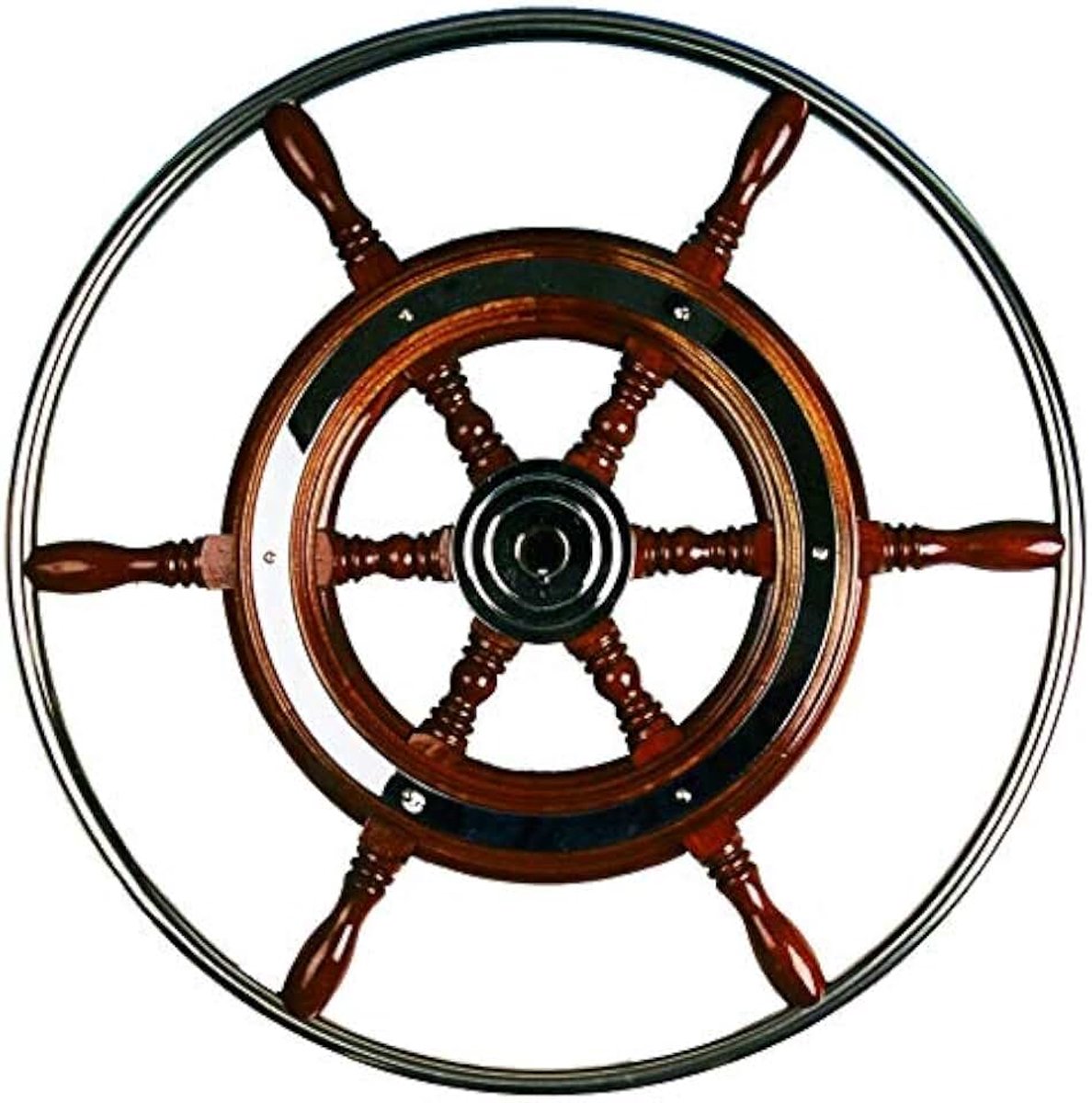 Allpa 6-Spaaks stuurwiel 'Type 3' klassiek mahoniehouten stuur met RVS hoepel incl. adapter Ø420mm