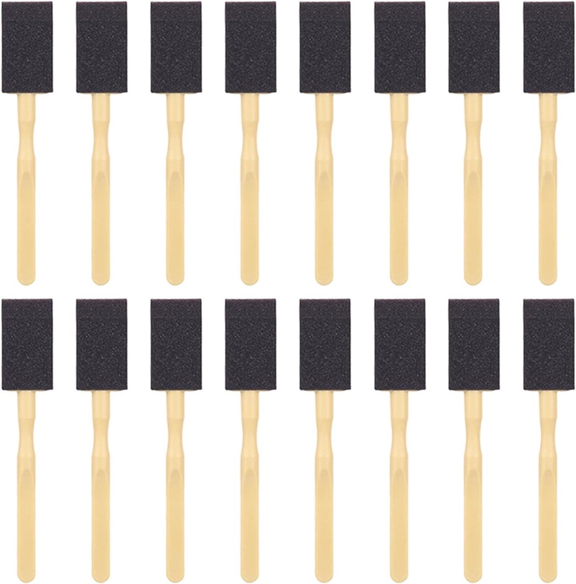 Set van 16 Zwarte Schuimverfkwasten voor Schilderen, Verven, Beitsen en Vernissen - 1 Inch Schuimkwasten met Kunststof Handvat voor DIY Projecten