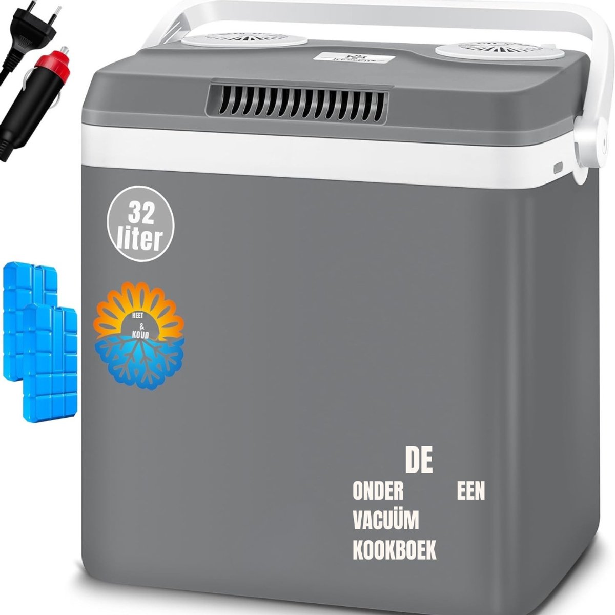 Levo® Elektrische Koelbox - 32 Liter Koelbox Elektrisch 12V 230 Volt - Koelbox Auto - Coolbox Met Verwarmingsfunctie en Lichtgewicht - Grijs - 24cm x 44cm x 45cm