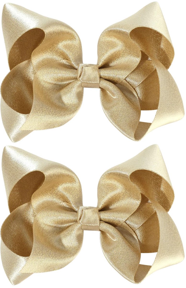 Haarboog, 2 stuks Glanzende Gouden Haarsstrikken met Satijnband, Elegante Grote Strik voor Meisjes & Kinderen Haarspelden