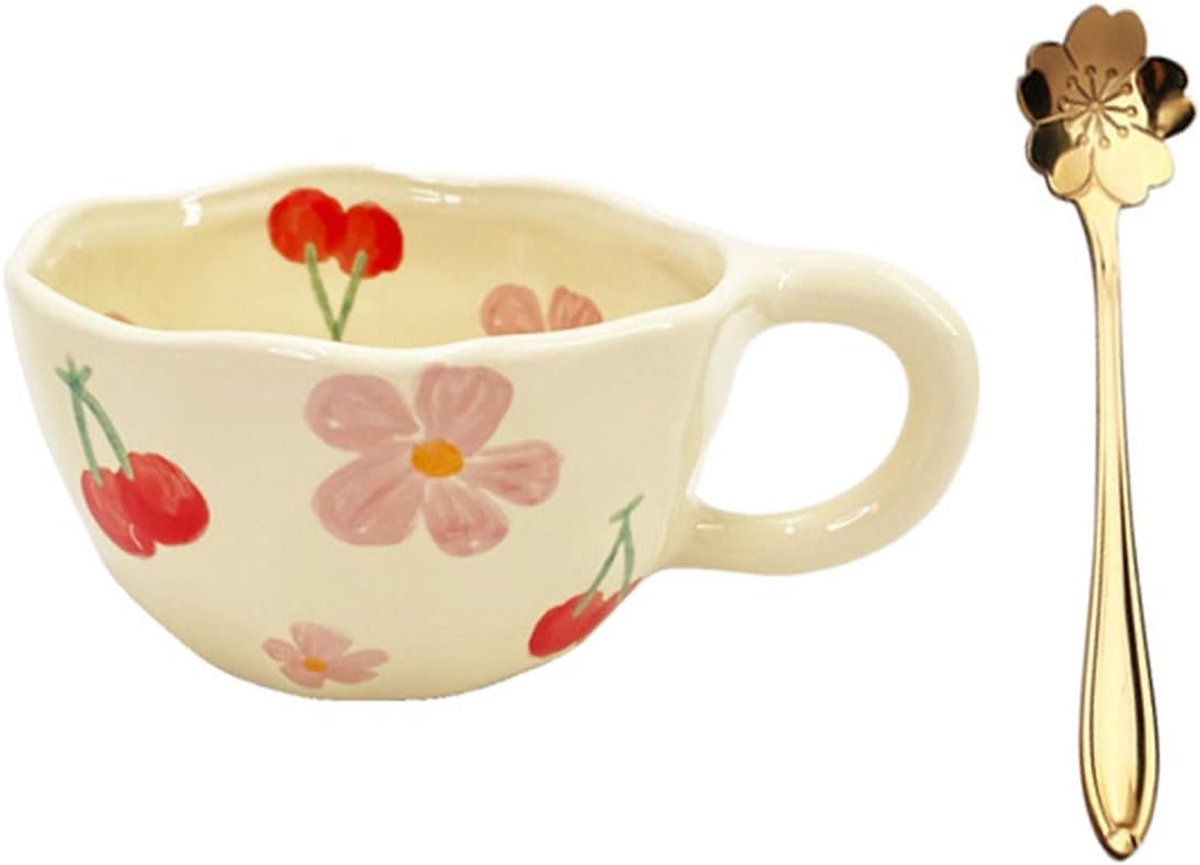 koffiemok - 12oz esthetisch bloemenmotief voor vrouwen, herfst met handvat, vaatwasserbestendige theekop voor havermoutontbijt