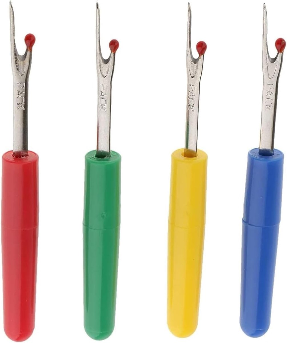 Set van 4 Naai-unpickers met Plastic Handvat en Bescherming voor Precisie Naaiwerk en Reparaties