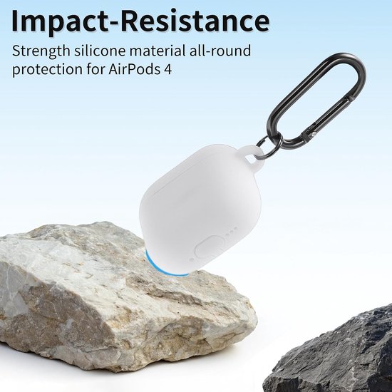 Hoes voor AirPod 4, siliconen beschermhoes voor AirPod 4, stootvaste hoes voor AirPod 4e generatie met karabijnhaak, front-led, zichtbaar, wit — afbeelding 5