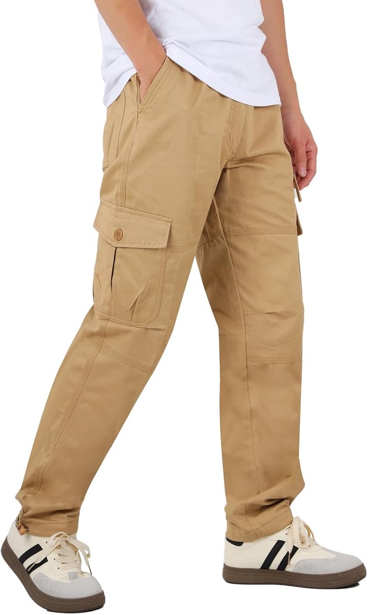 cargowerkbroek voor heren, comfortabel katoen, losse broek, elastische taille, broek met meerdere zakken