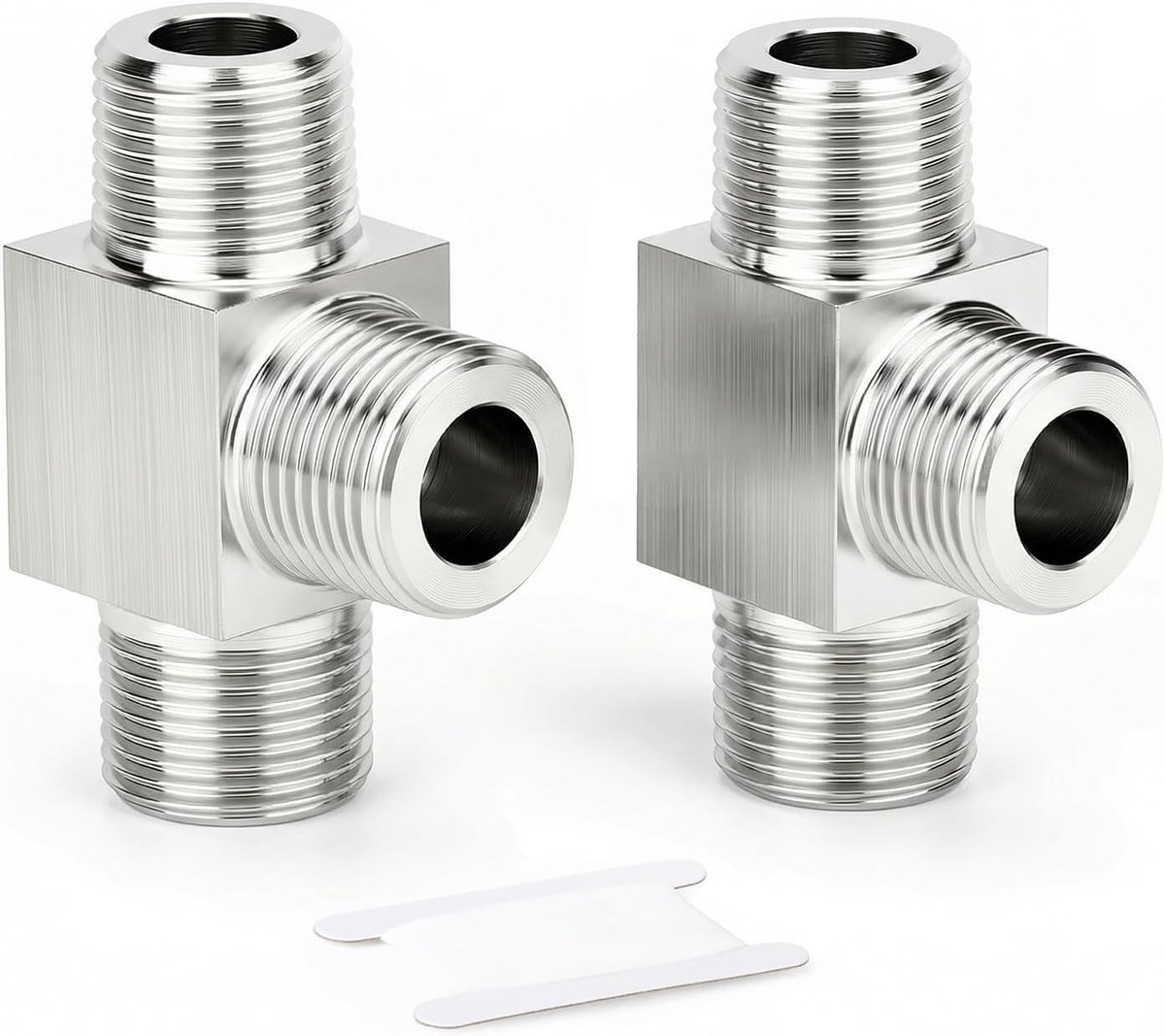 2 stuks 1/8" BSP Buitendraad T-stuk Buisfitting, 304 Roestvrijstalen Mannelijke T-vormige Connector, Hogedruk 3-weg Koppeling met Vierkante Behuizing voor Hydrauliek, Lucht & Brandstof