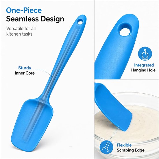 3 stuks keukenspatel van siliconen, eendelig, robuust, Maryses, zacht, voor bakken, koken, mengen, schrapen en serveren, antislip en comfortabele handgreep — afbeelding 5