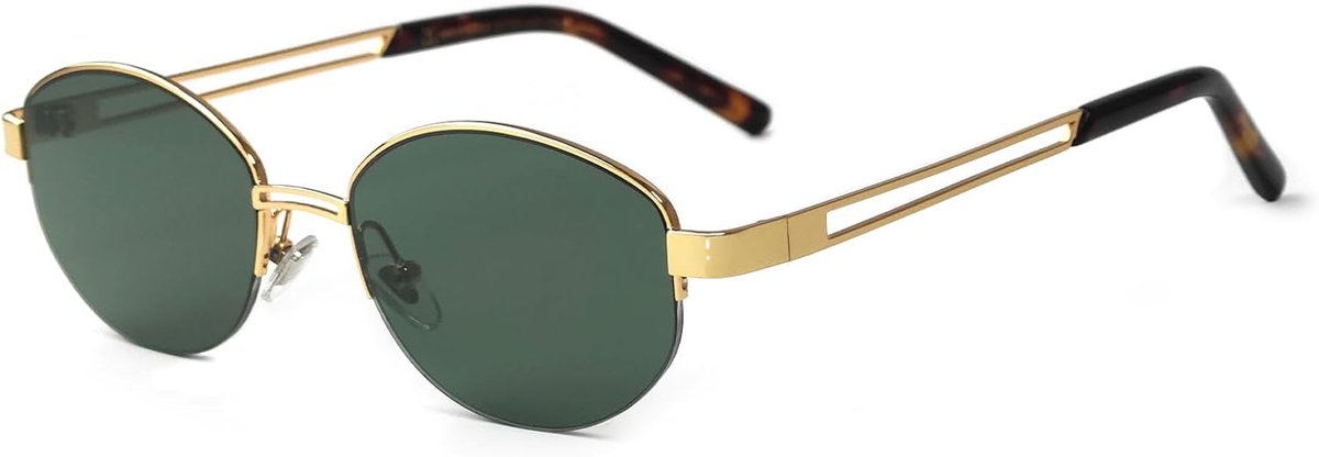 Ovale Zonnebril Voor Mannen En Vrouwen Trendy Fashion Designer Metal Half Frame Color Block Brillen