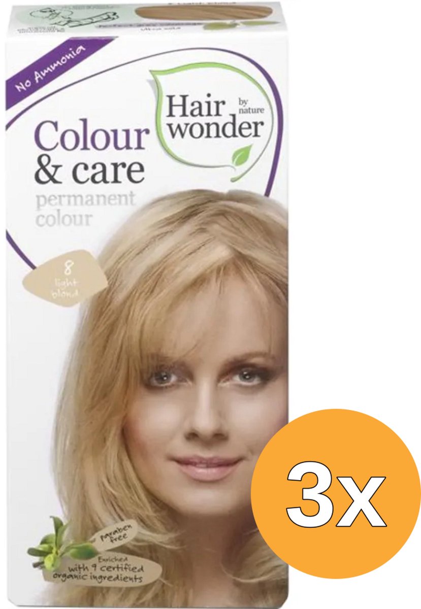 3x Hairwonder Colour & Care 8 light blond (100 ml)