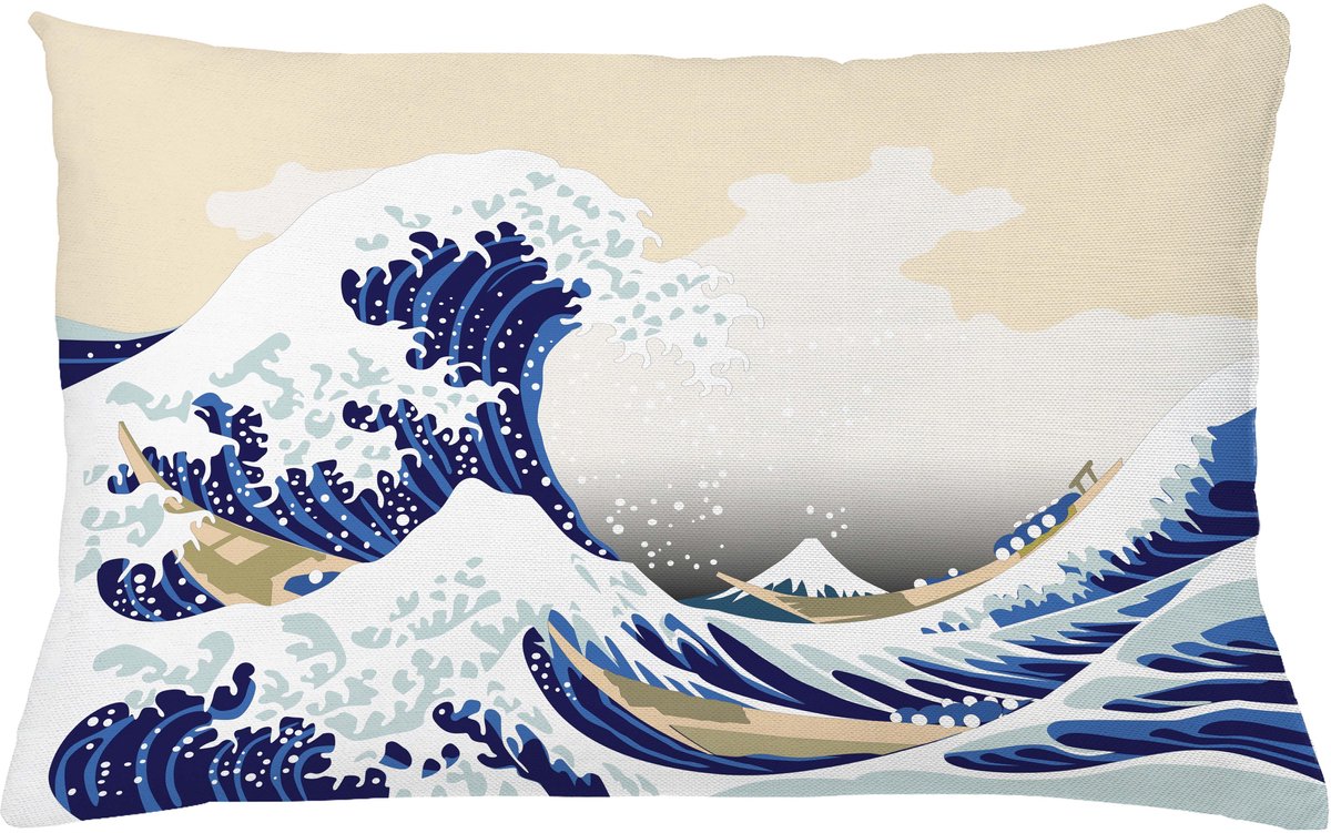 ABAKUHAUS Wave Sierkussenhoes, Hokusai Patroon Japans Ukiyoe Thema Oosters Schets Stijl Oceaan, Decoratieve Rechthoekige Sierkussenhoes, 65 x 40 cm, Marineblauw Blauw