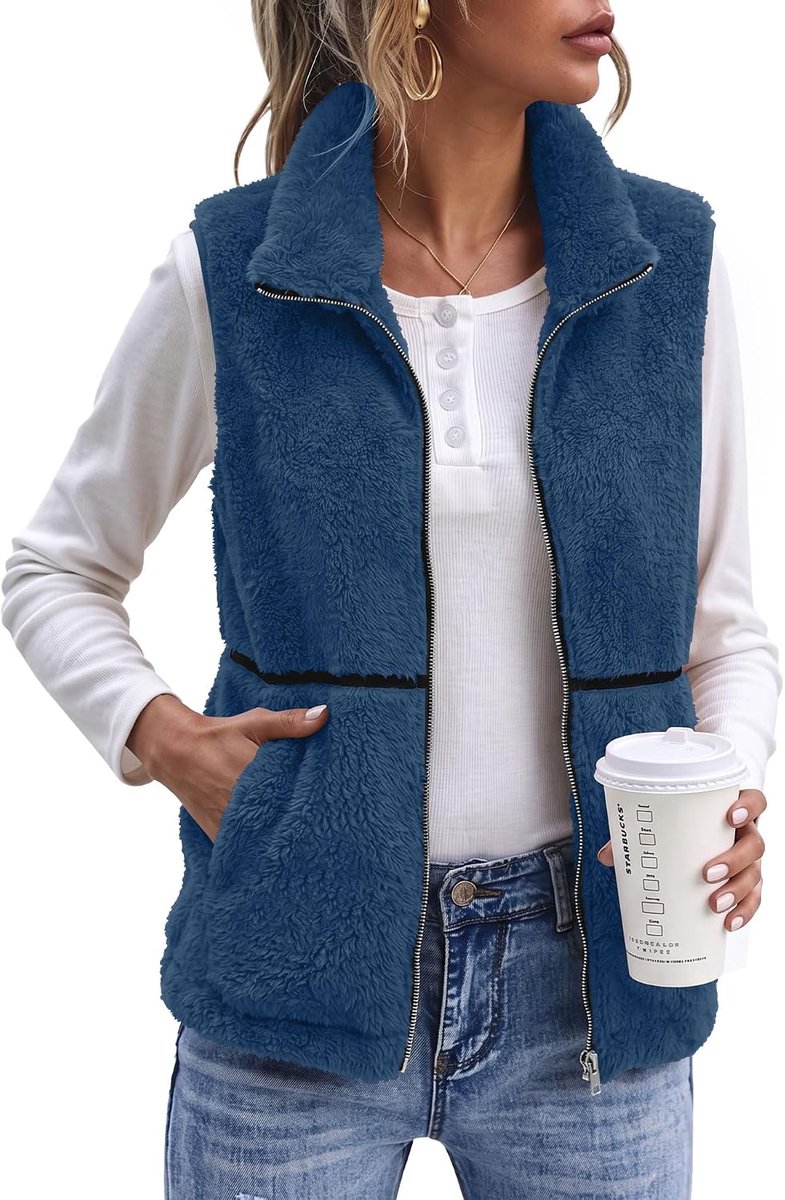 Fleece Gilet voor Vrouwen UK Zip Up Stand Kraag Body Warmer Vest