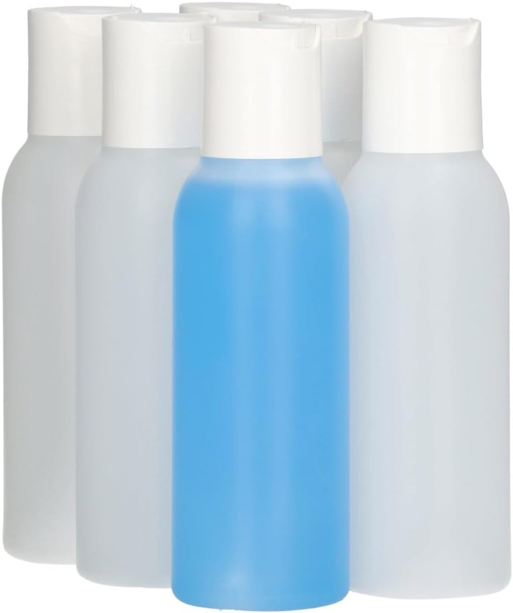 6 x 100 ml ronde fles HDPE naturel + Disc-Top wit - BPA Vrij - Niet Breekbaar - Plastic Flesjes Navulbaar - Met Dop - Lege Flessen - 6 stuks