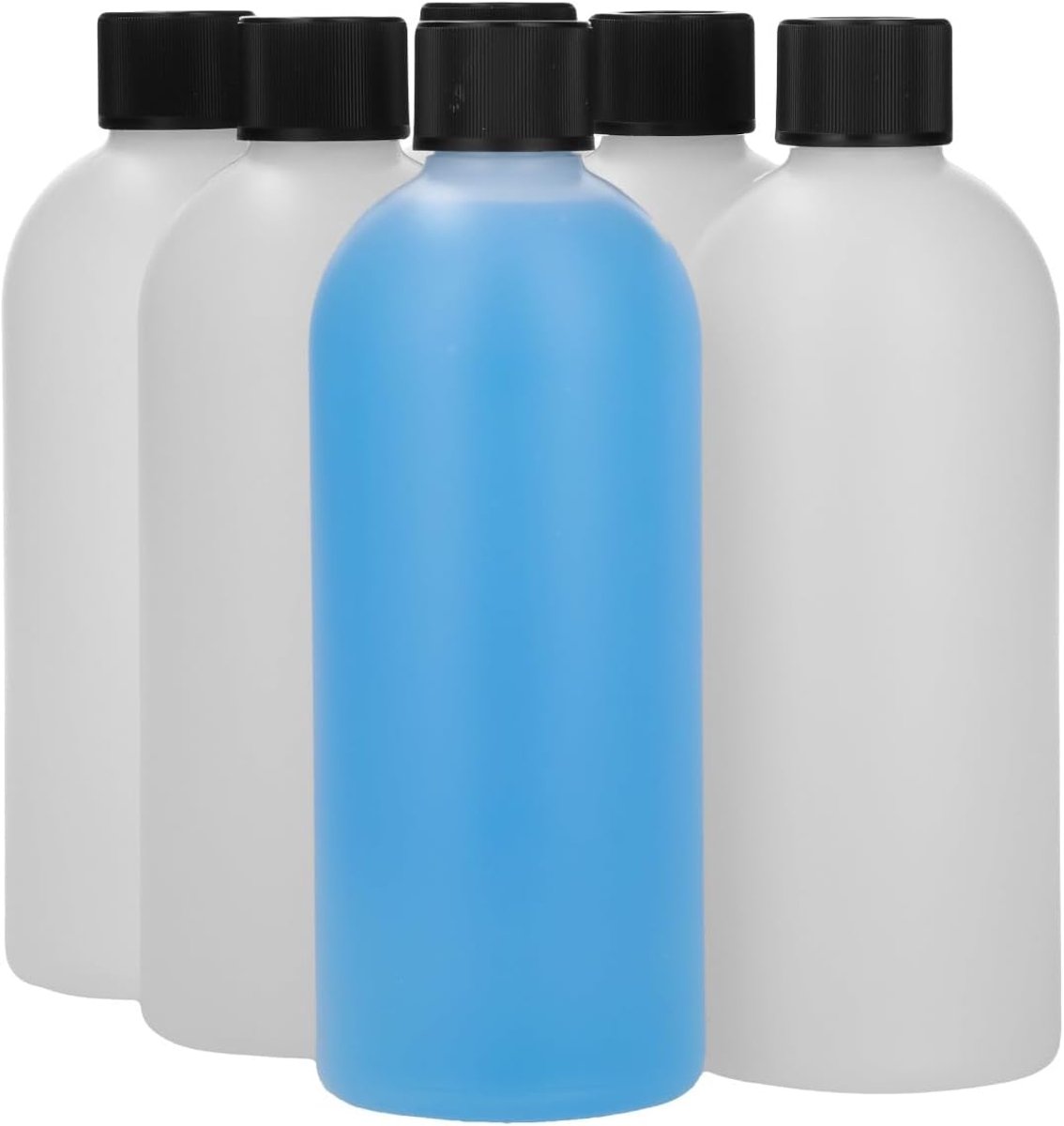 6 x 500 ml ronde fles HDPE naturel + Kindveiligedop zwart - BPA Vrij - Niet Breekbaar - Plastic Flesjes Navulbaar - Met Dop - Lege Flessen - 6 stuks
