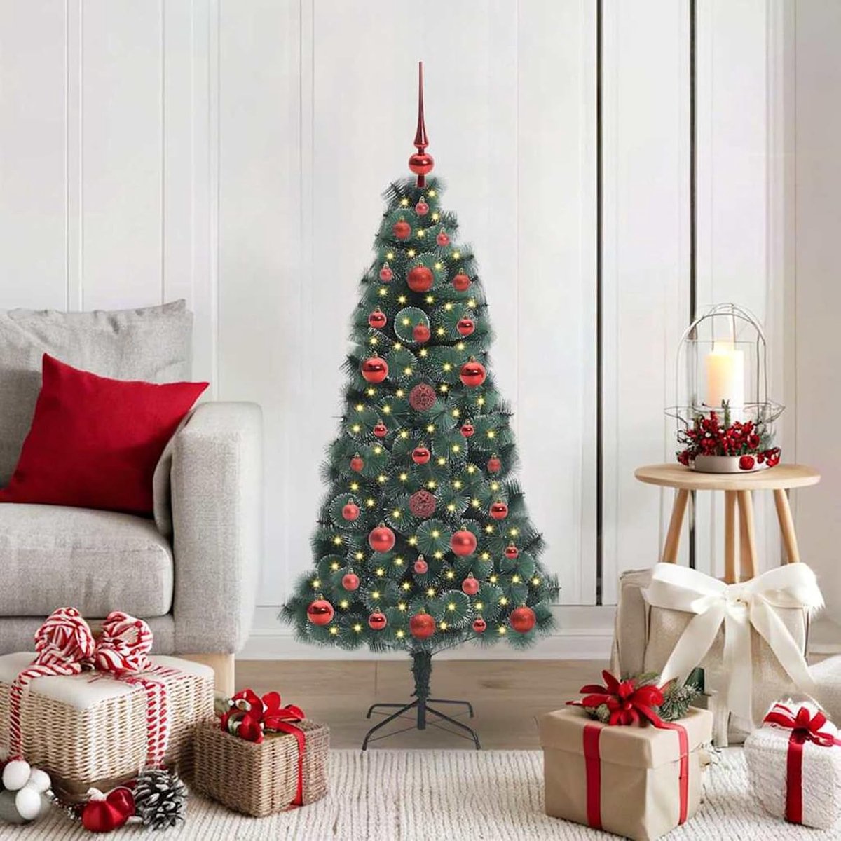 Kunstkerstboom, voorverlicht, 120 cm, kerstboom voor woonkamer, kantoor of kerstmarktdecoratie, 3396141