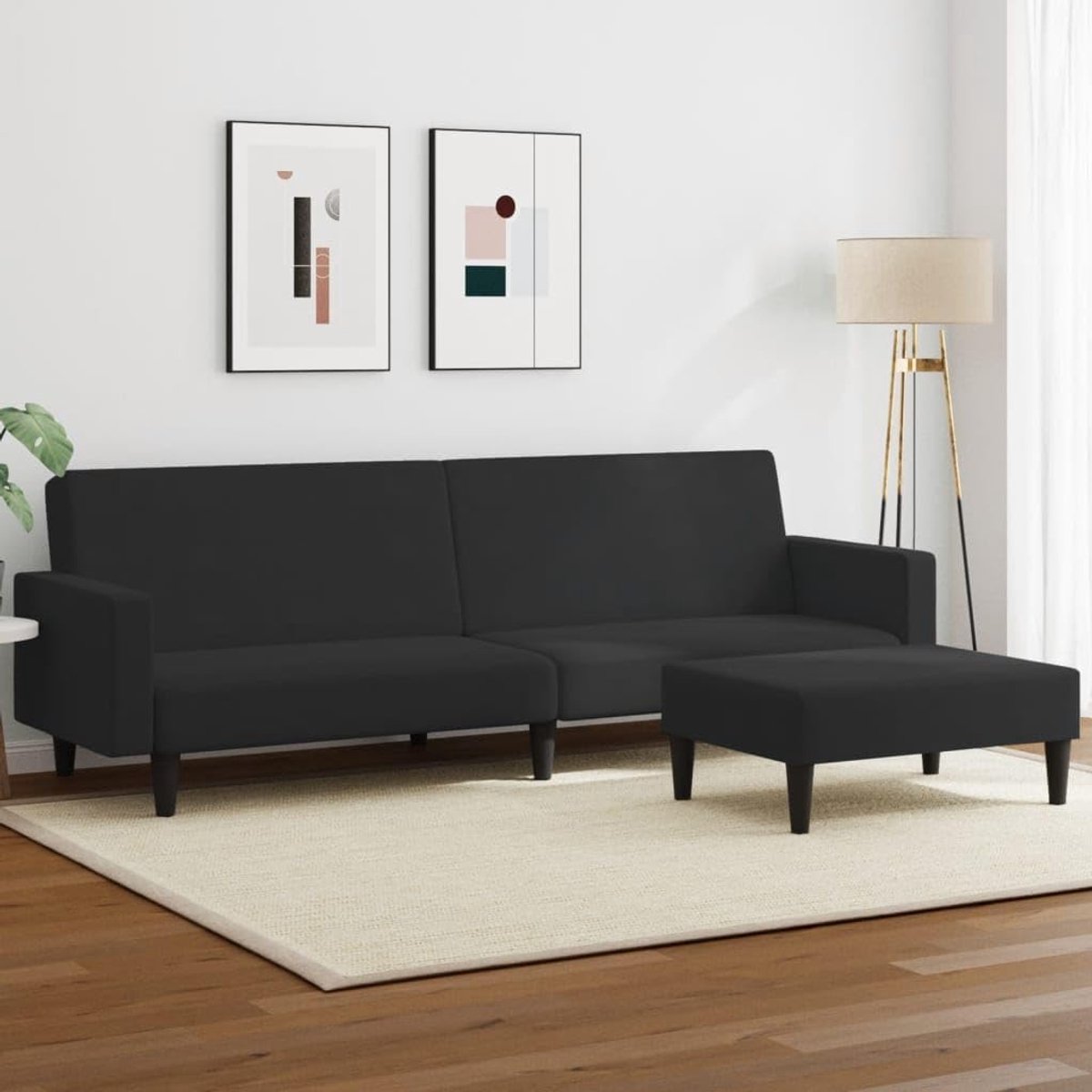 Slaapbank met 2 zitplaatsen met voetensteun van zwart fluweel, moderne sofa's, 2-zitsbank, gestoffeerde bank, slaapbank, voor woonkamer/kantoor, moderne bank, bank, P3216239
