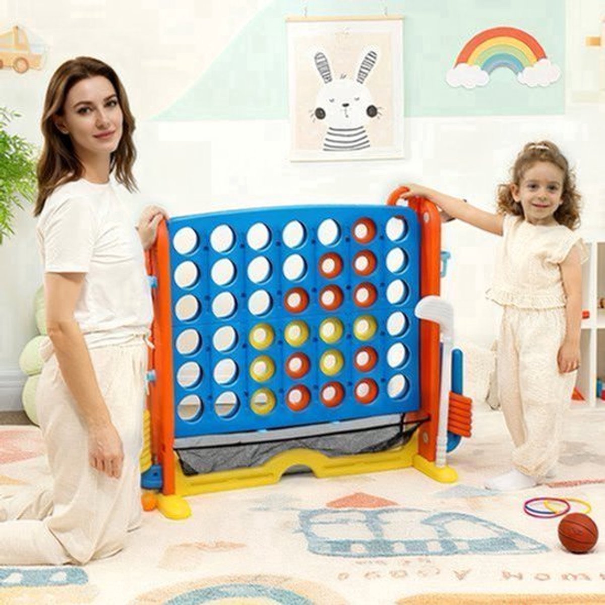 Vier op een rij – Connect Four – Strategiespel – Bordspel – Reisspel – Verstelbare Hoogte – Stevig Plastic – Multicolor
