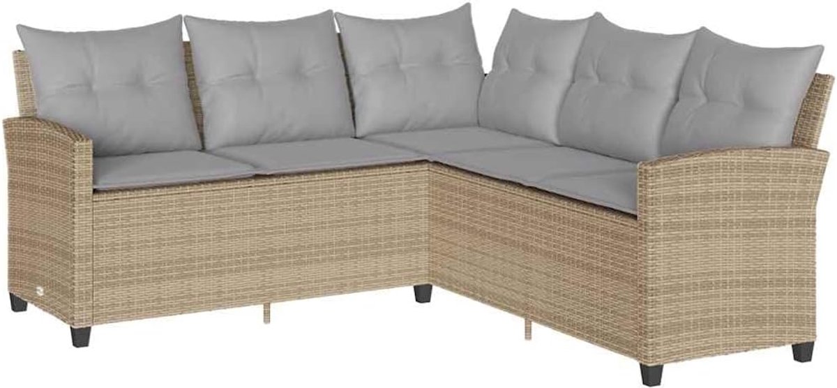 Sofa in L-vorm, synthetisch rotan, beige, met kussen