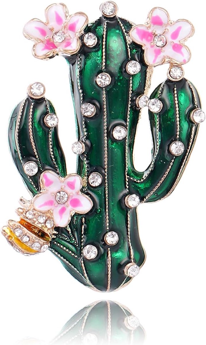 Broche speld strass groen emaille roze florale kristallen opvallend sieraad reversaccessoire voor dames
