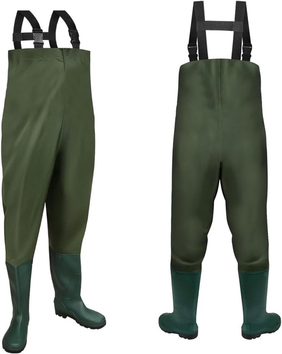 Vissersbroek 70D nylon composiet PVC-vijverbroek, met antislip rubberen laarzen, overstromingsbroek, geschikt voor bouwplaatsen, vissen, boerderijen, tuinen （L 42/43）