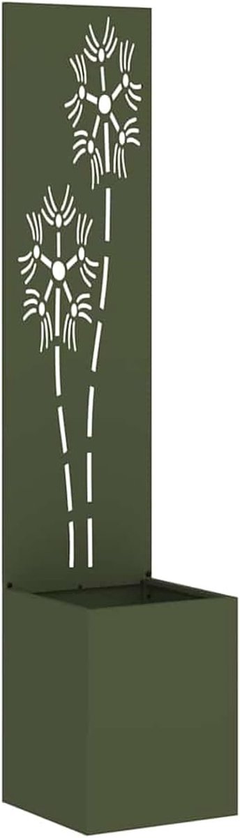 Tuin, bloemen, olijfgroen, 32 x 140 cm, decoratieve stalen inkijkbescherming met ingelegd voor privacy en stijl op terras, balkon en tuin