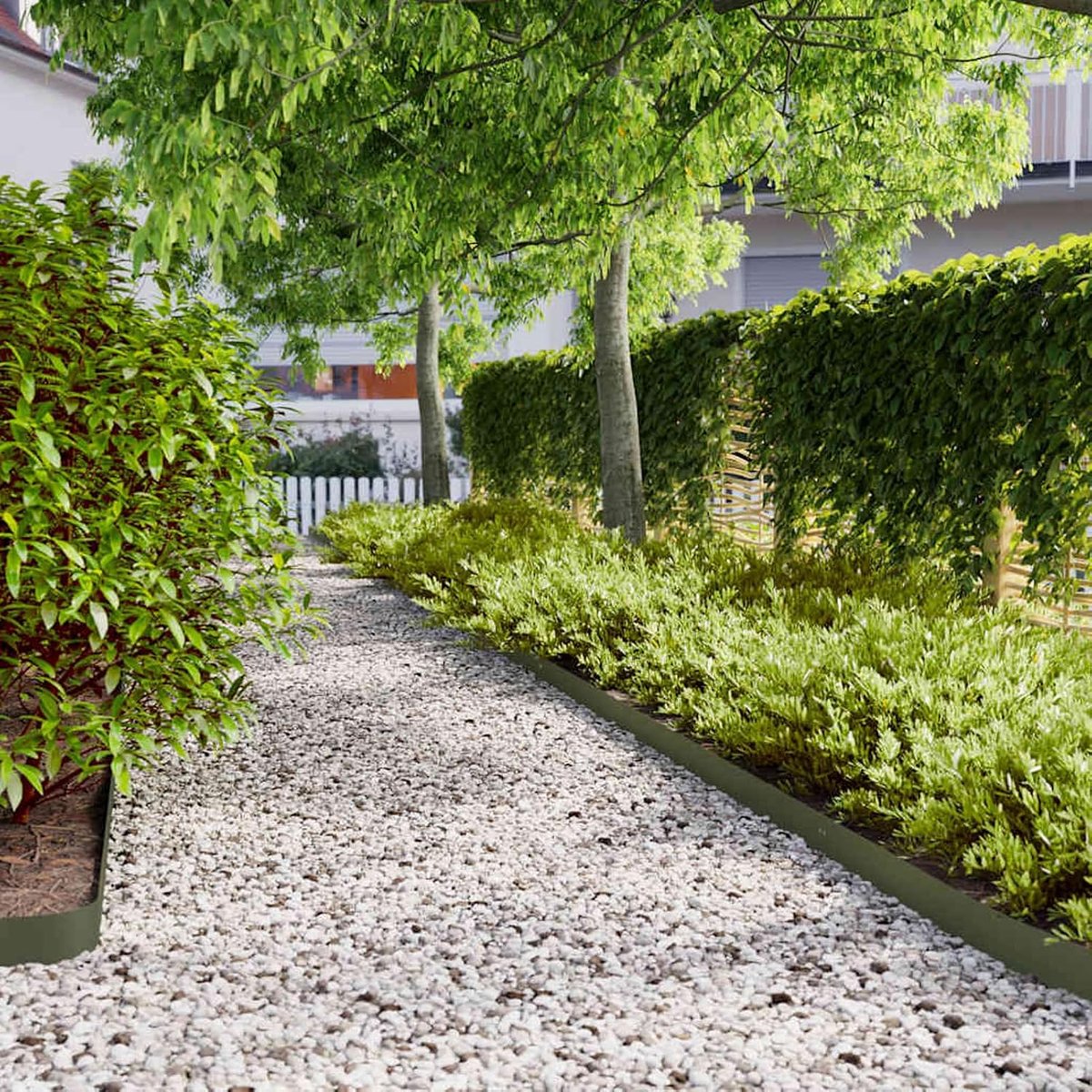 Gazonkanten 50 STK. Olijfgroen 10x103 cm koudgewalst staal, gazonrand perkafsluiting voor tuinbed voortuin Terras 860139