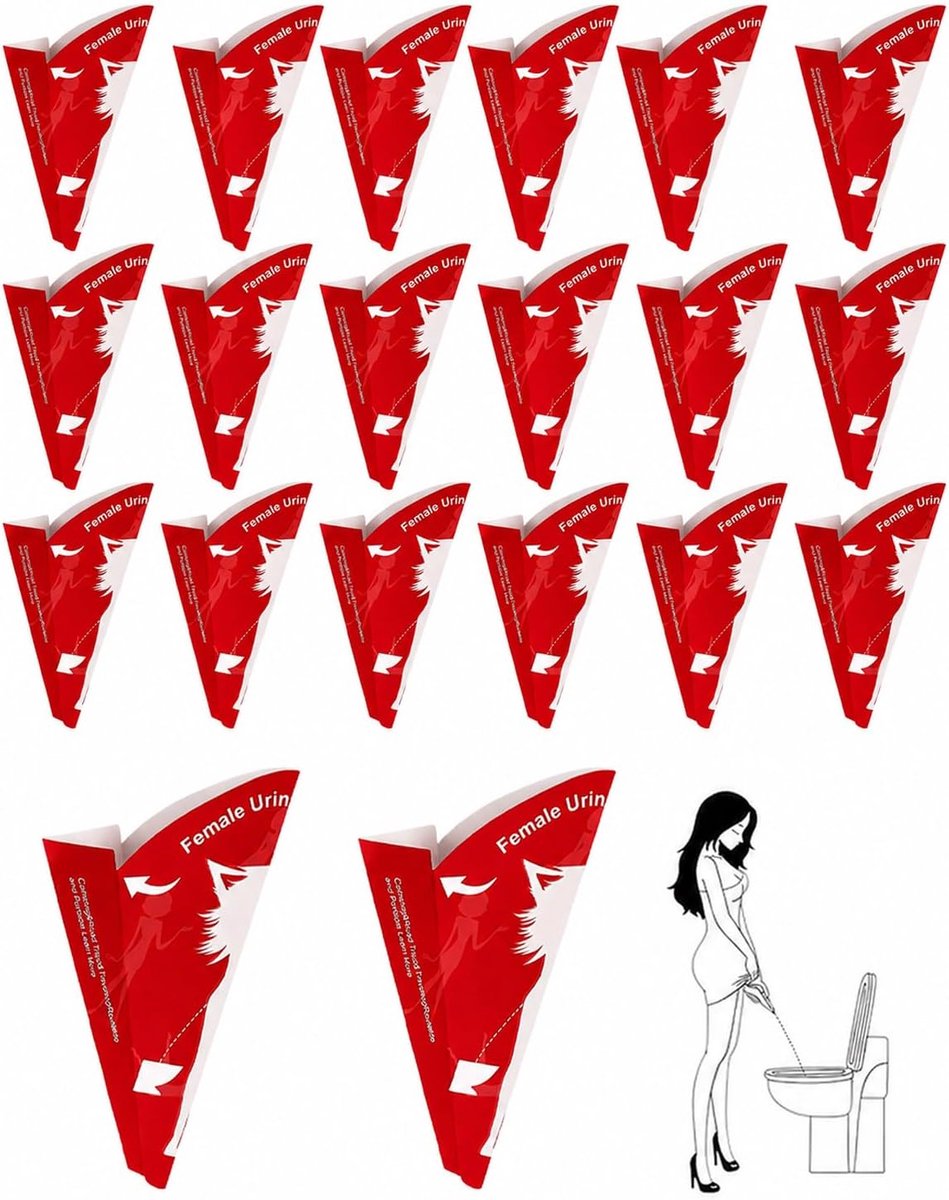 Urineertrechter voor vrouwen, 20 stuks, rood, hygiënische vouwtrechter, discreet en snel te gebruiken, perfect voor outdoor, reizen en kamperen