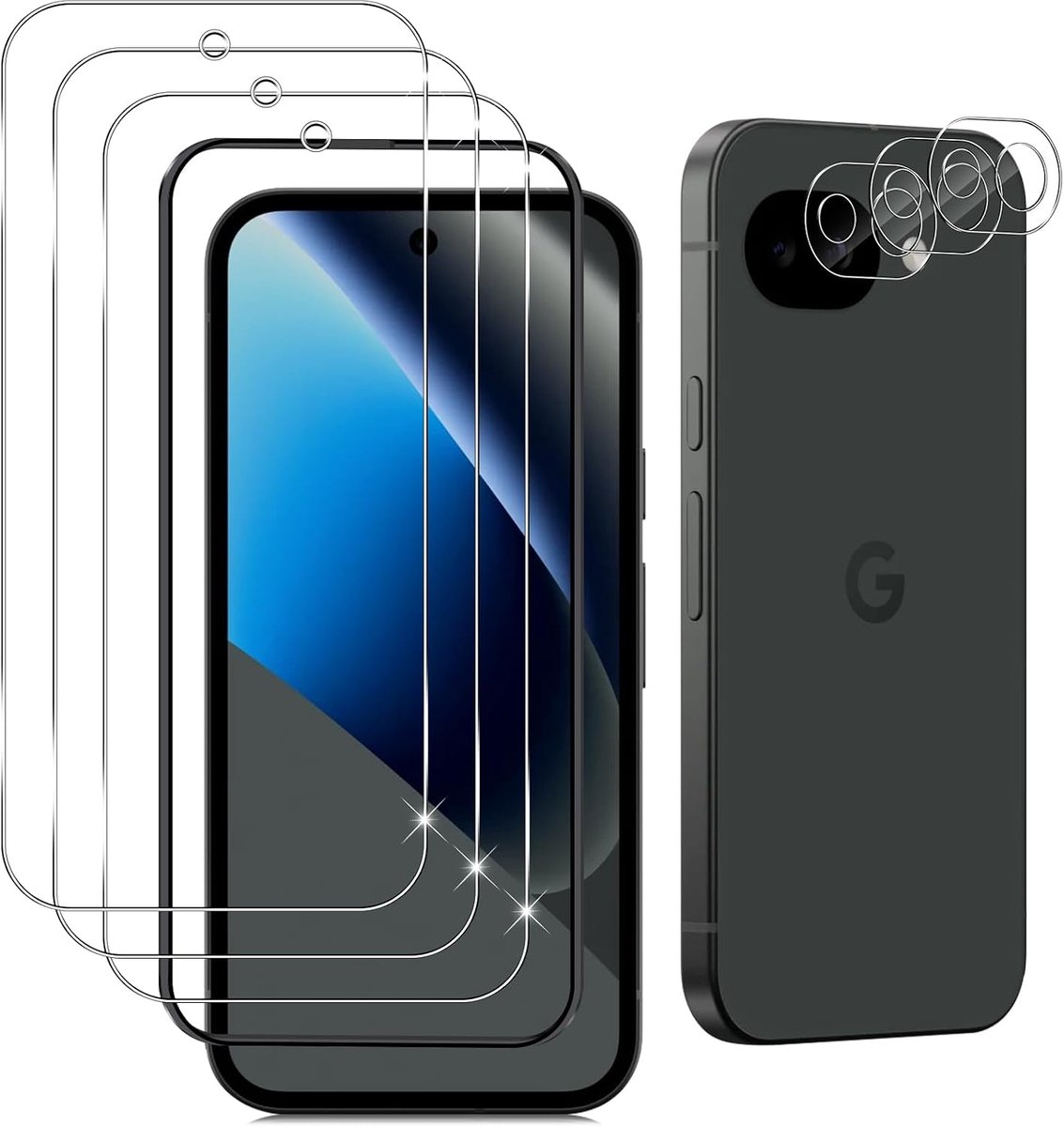 3 stuks pantserglas voor Google Pixel 10A en 3 stuks camerabescherming, 9H hardheid gehard glas, anti-kras pantserfolie, bubbelvrije beschermfolie, HD displaybeschermfolie