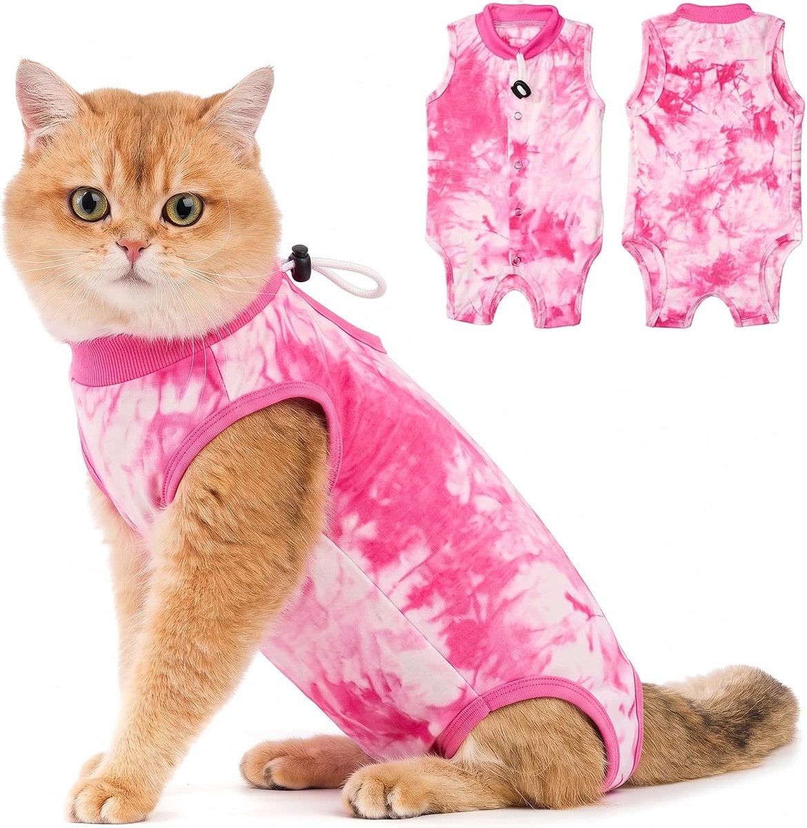 Herstelpak voor katten, postoperatie, Elizabethaanse kraag en kegelalternatief - tie-dye roze (M)