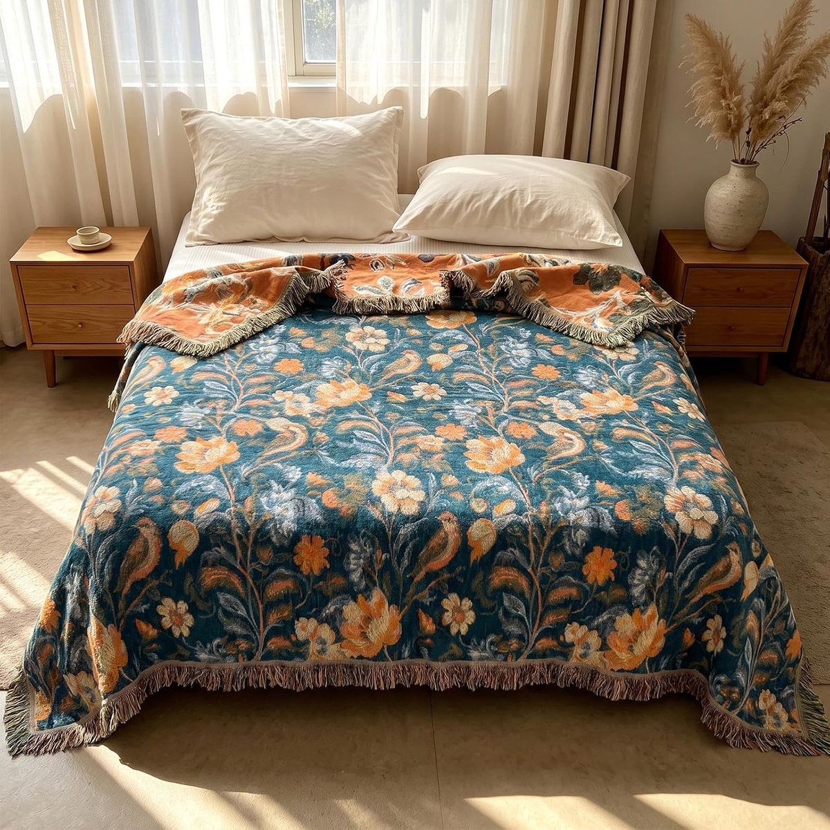Deken, 200 x 230 cm, boho-sprei met franjes
