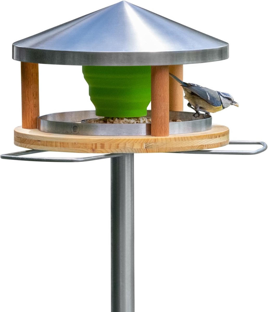 Vogelhuis met standaard, weerbestendig, van roestvrij staal, stabiel vogelvoederhuis voor buiten, modern, van metaal, vogelvoederstation, staand
