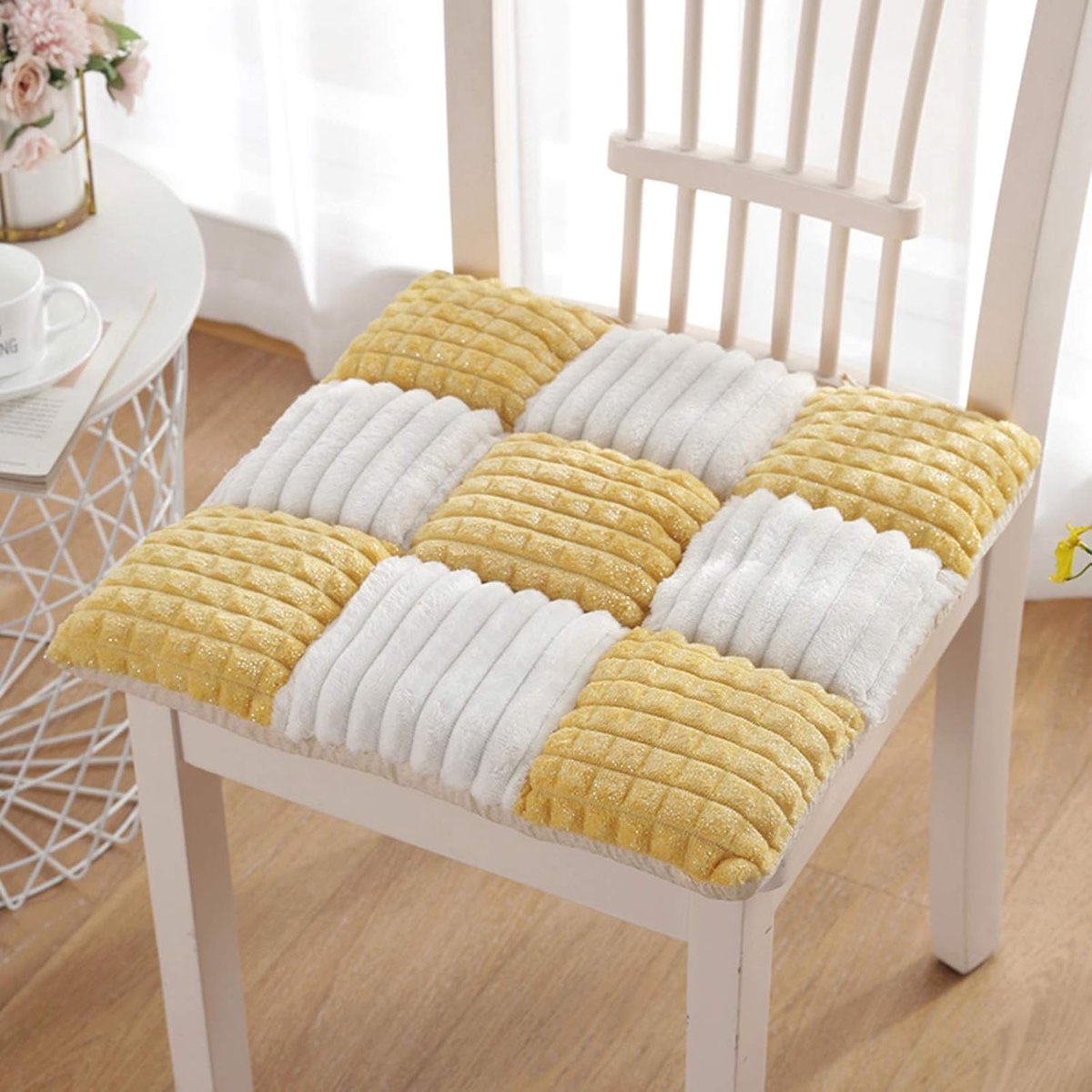 Ademend en zacht vierkant corduroy/zitkussen met banden, keuken antislip diner/stoelpad/kantoor/stoelkussen (4 stuks) -G 42x42cm (17x17inch)