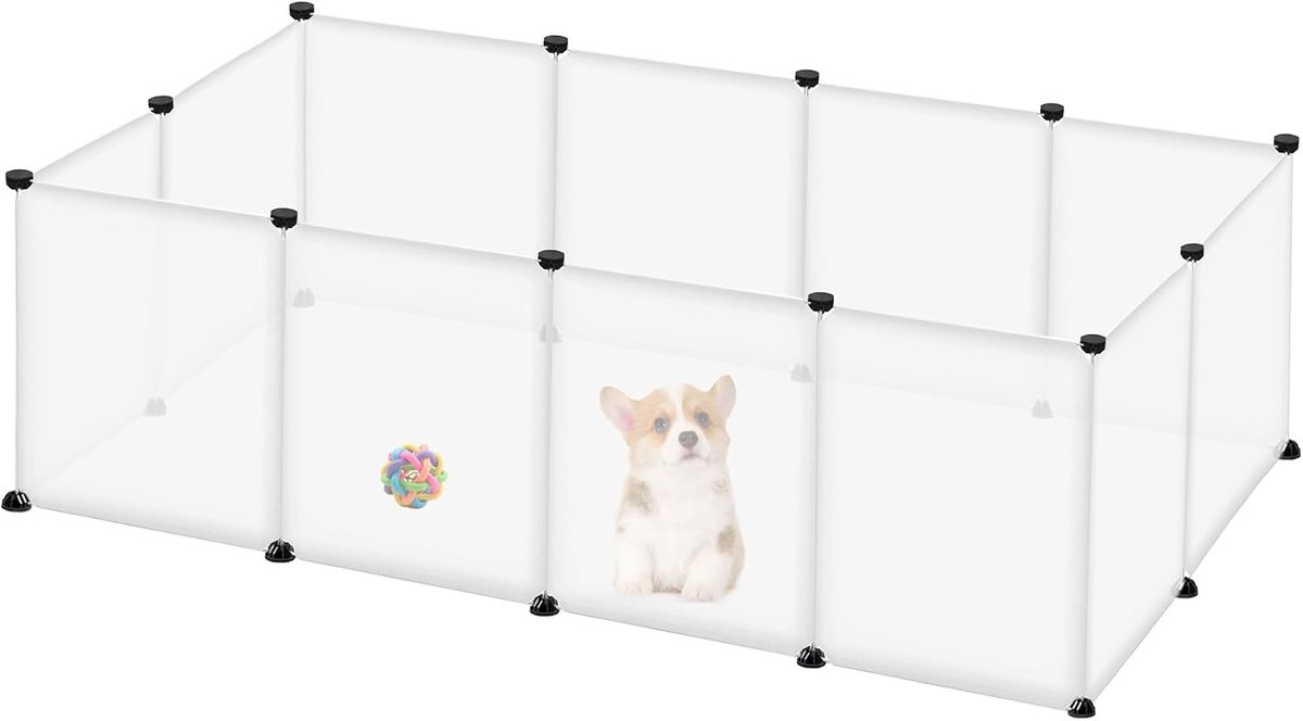 Vrije ren voor konijnen, buitenren voor kleine dieren, puppyhek, huisdierenkooi, box (doorschijnend wit), 145 x 75 x 48 cm