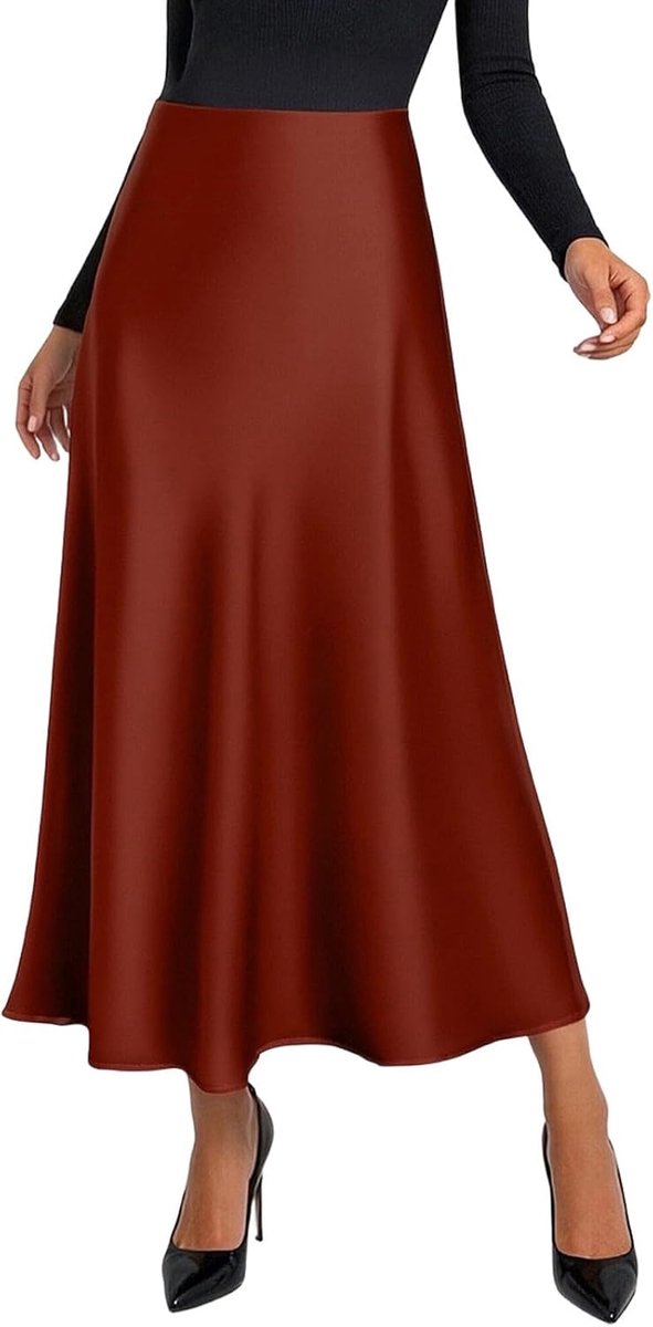 Damesrok met hoge taille, uitlopend, A-lijn, chic, elegant, comfortabel, midi, modieus, modern, kantoor, skater, lente, A56