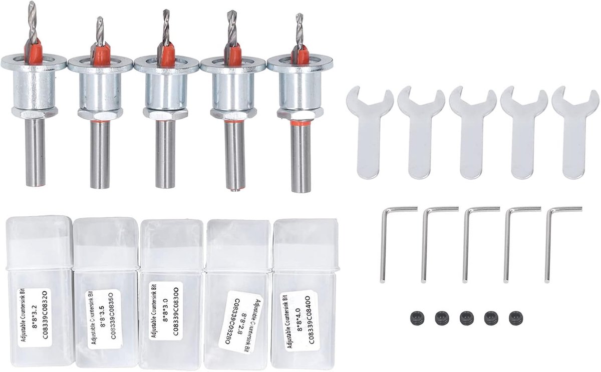 5 -stcs Tellersink Drill Bit Set, Woodworking Countersink Set, Wood Working Tools, Verstelbare Vervangende Combinatie met Kast voor Houtmetaalvermogengereedschap
